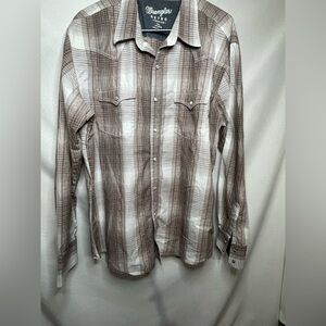 Wrangler Retro Men's XXL Brown and White Plaid Shirt